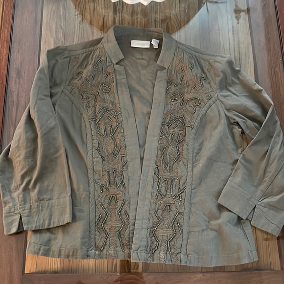 Chico’s Olive Green Beaded Open Cardigan Size 1 - Picture 1 of 3